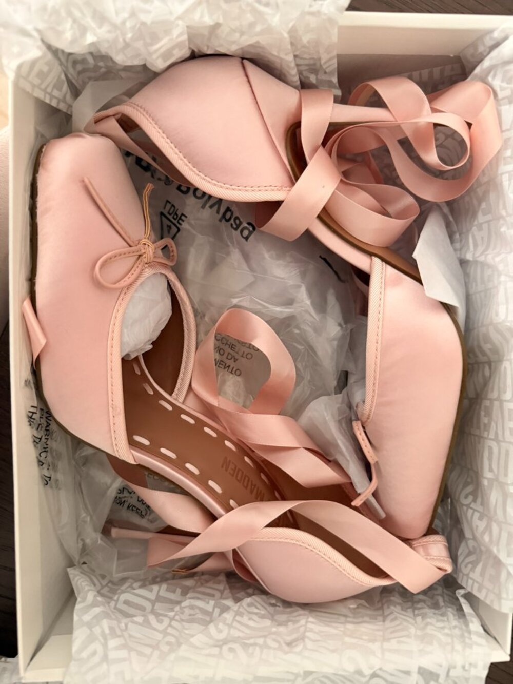 Larina Blush Satin Ballerina Heels Satin Ribbon Ankle Wrap Ballerina - Picture 4 of 7